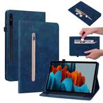 For Samsung Galaxy Tab S7+ / S8+ Skin Feel Solid Color Zipper Leather Tablet Case(Blue)