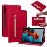 For Samsung Galaxy Tab S7+ / S8+ Skin Feel Solid Color Zipper Leather Tablet Case(Red)
