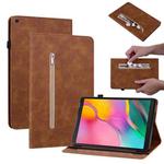 For Samsung Galaxy Tab A 10.1 2019 T510 Skin Feel Solid Color Zipper Leather Tablet Case(Brown)