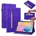 For Samsung Galaxy Tab S6 Lite SM-P610 Skin Feel Solid Color Zipper Smart Leather Tablet Case(Purple)