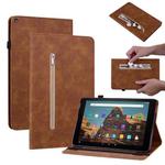 For Amazon Kindle HD 10 2019 / 2017 Skin Feel Solid Color Zipper Smart Leather Tablet Case(Brown)