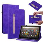 For Amazon Kindle HD 8 2020 Skin Feel Solid Color Zipper Smart Leather Tablet Case(Purple)