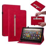 For Amazon Kindle HD 8 2020 Skin Feel Solid Color Zipper Smart Leather Tablet Case(Red)