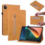 For Xiaomi Pad 5 Pro / Pad 5 Skin Feel Solid Color Zipper Smart Leather Tablet Case(Yellow)