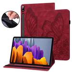 For Samsung Galaxy Tab S7 T870 Big Butterfly Embossed Leather Tablet Case(Red)