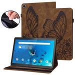 For Lenovo M10 Plus X606F Big Butterfly Embossed Leather Tablet Case(Brown)