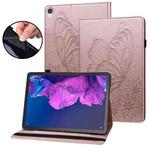 For Lenovo Tab P11 Big Butterfly Embossed Leather Tablet Case(Rose Gold)