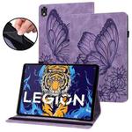 For Lenovo Legion Y700 Big Butterfly Embossed Leather Tablet Case(Purple)