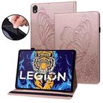 For Lenovo Legion Y700 Big Butterfly Embossed Leather Tablet Case(Rose Gold)