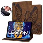 For Lenovo Legion Y700 Big Butterfly Embossed Leather Tablet Case(Brown)