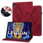 For Lenovo Legion Y700 Big Butterfly Embossed Leather Tablet Case(Red)