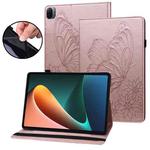 For Xiaomi Pad 5 Big Butterfly Embossed Leather Tablet Case(Rose Gold)