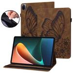 For Xiaomi Pad 5 Big Butterfly Embossed Leather Tablet Case(Brown)