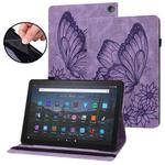 For Amazon Kindle Fire HD 10 / 10 Plus 2021 Big Butterfly Embossed Leather Tablet Case(Purple)