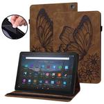 For Amazon Kindle Fire HD 10 / 10 Plus 2021 Big Butterfly Embossed Leather Tablet Case(Brown)