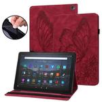 For Amazon Kindle Fire HD 10 / 10 Plus 2021 Big Butterfly Embossed Leather Tablet Case(Red)