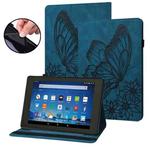 For Amazon Kindle Fire HD 8 2020 / 8 Plus Big Butterfly Embossed Smart Leather Tablet Case(Blue)