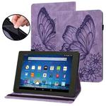 For Amazon Kindle Fire HD 8 2020 / 8 Plus Big Butterfly Embossed Smart Leather Tablet Case(Purple)