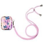Painted Plastic Long Lanyard Wireless Earphone Protective Case For AirPods 1 / 2(Purple Butterfly)