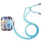 Painted Plastic Long Lanyard Wireless Earphone Protective Case For AirPods 1 / 2(Sea Blue Mable)