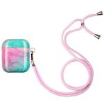 Painted Plastic Long Lanyard Wireless Earphone Protective Case For AirPods 1 / 2(Pink Green Mable)