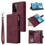 For OnePlus 9 Pro Multifunctional Frosted Zipper Wallet Leather Phone Case(Wine Red)