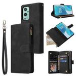 For OnePlus 9 Multifunctional Frosted Zipper Wallet Leather Phone Case(Black)