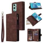 For OnePlus 9 Multifunctional Frosted Zipper Wallet Leather Phone Case(Coffee)