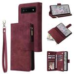 For Google Pixel 6a Multifunctional Frosted Zipper Wallet Leather Phone Case(Wine Red)