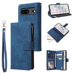 For Google Pixel 7 5G Multifunctional Frosted Zipper Wallet Leather Phone Case(Blue)
