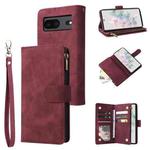 For Google Pixel 7 5G Multifunctional Frosted Zipper Wallet Leather Phone Case(Wine Red)