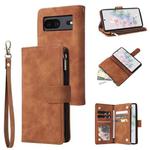 For Google Pixel 7 5G Multifunctional Frosted Zipper Wallet Leather Phone Case(Brown)