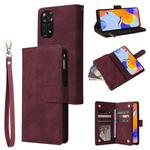 For Xiaomi Redmi Note 11 Pro International Multifunctional Frosted Zipper Wallet Leather Phone Case(Wine Red)