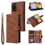 For Xiaomi Redmi Note 11 Pro International Multifunctional Frosted Zipper Wallet Leather Phone Case(Brown)