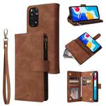 For Xiaomi Redmi Note 11S Multifunctional Frosted Zipper Wallet Leather Phone Case(Brown)