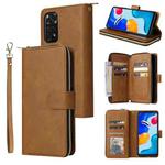 For Xiaomi Redmi Note 11S 9 Card Slots Zipper Wallet Bag Leather Phone Case(Brown)