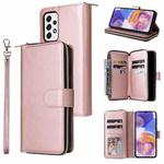 For Samsung Galaxy A23 9 Card Slots Zipper Wallet Bag Leather Phone Case(Rose Gold)