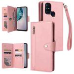 For OnePlus Nord N10 5G Rivet Buckle 9 Cards Three Fold Leather Phone Case(Rose Gold)