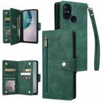 For OnePlus Nord N10 5G Rivet Buckle 9 Cards Three Fold Leather Phone Case(Green)