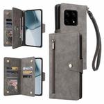 For OnePlus 10 Pro 5G Rivet Buckle 9 Cards Three Fold Leather Phone Case(Grey)