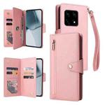For OnePlus 10 Pro 5G Rivet Buckle 9 Cards Three Fold Leather Phone Case(Rose Gold)