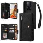 For Xiaomi 11T Rivet Buckle 9 Cards Three Fold Leather Phone Case(Black)