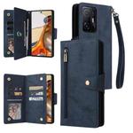 For Xiaomi 11T Rivet Buckle 9 Cards Three Fold Leather Phone Case(Blue)