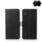 For Nokia C2 2nd Edition KHAZNEH Side-Magnetic Litchi Genuine Leather RFID Phone Case(Black)