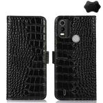 For Nokia C21 Plus Crocodile Top Layer Cowhide Leather Phone Case(Black)