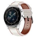 For Samsung Galaxy Watch 3 45mm Sewing Thread Genuine Leather Watch Band(White)