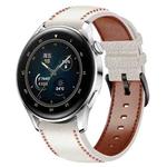 For Huawei Watch GT 3 46mm Sewing Thread Genuine Leather Watch Band(White)