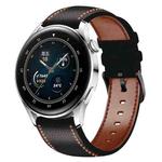 For Huawei Watch GT 3 46mm Sewing Thread Genuine Leather Watch Band(Black)