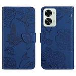 For OnePlus Nord 2T 5G Skin Feel Butterfly Peony Embossed Leather Phone Case(Blue)