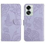For OnePlus Nord 2T 5G Skin Feel Butterfly Peony Embossed Leather Phone Case(Purple)